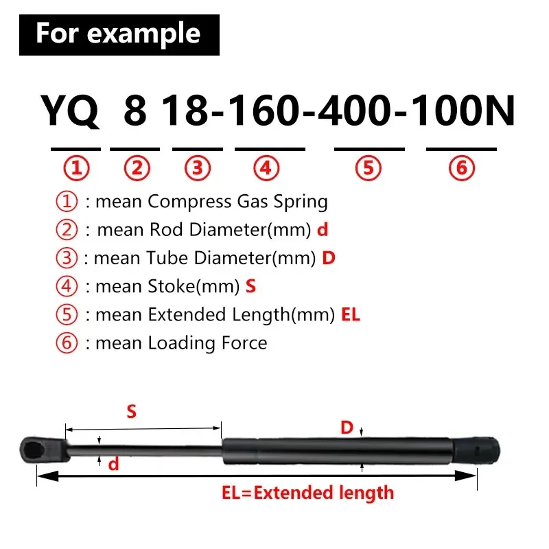 1PC 100/200N 350/380/400/450/500/550/600mm Gas Sturts Ball Sockets Ends Shock AbsorberS Lift Supports Hood Trunk Tailgate Shock