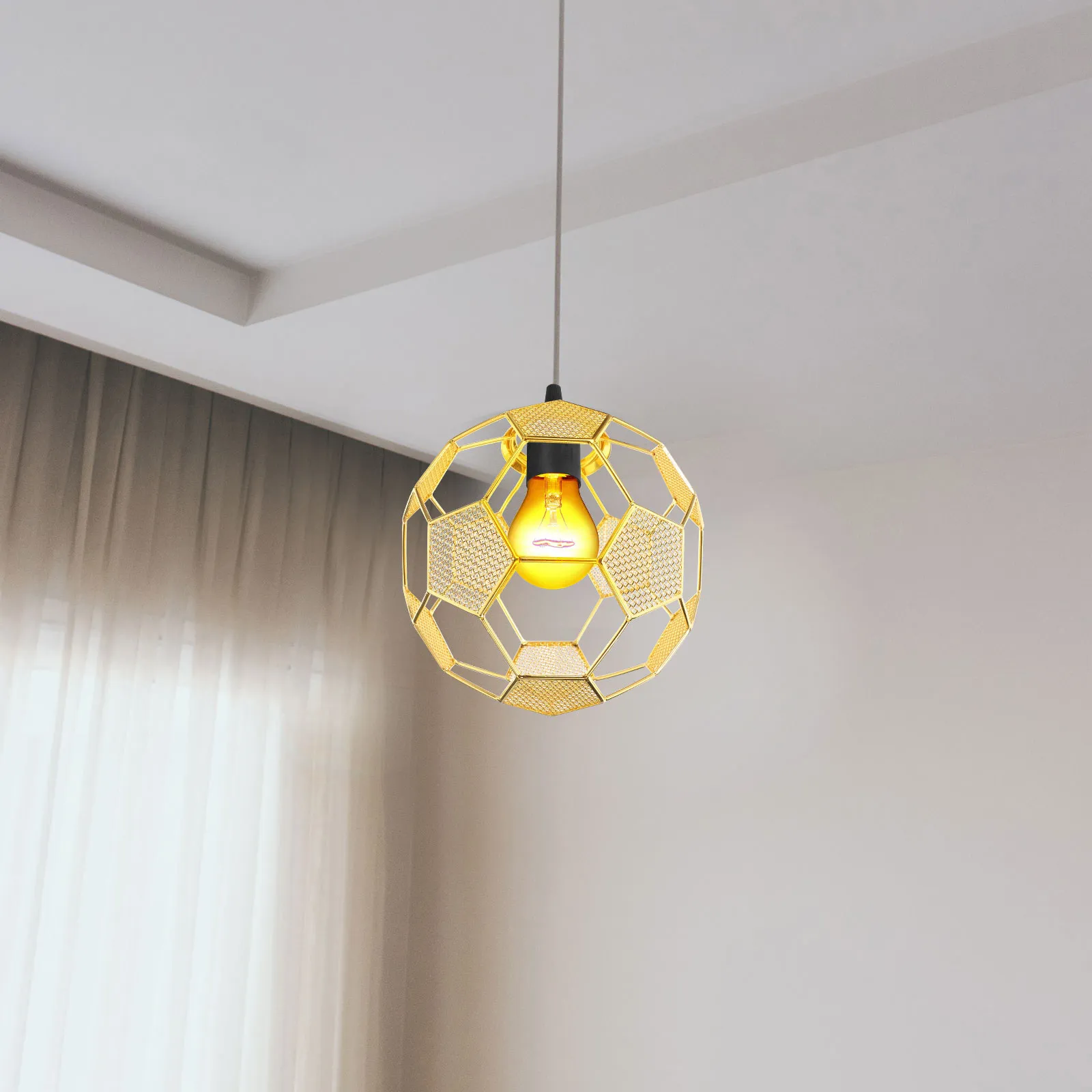 Hollow Out Soccer Lamp Shade Modern Metallic Finish Stainless Steel Pendant Lampshade for Cafe Restaurant Hotel Sports Inspired