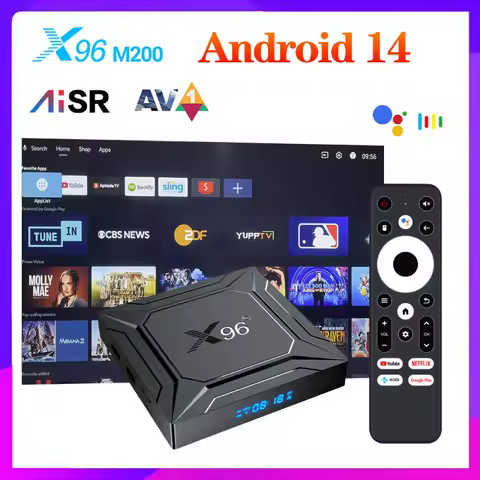 Android 14.0 Amlogic S905X5M (S905A) X96 M200 TV Box Quad Core Build in AI-SR AV1 4K ULTRA HD 1000 LAN Android 14 Set Top Box