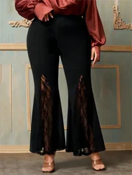 Leggings évasés en dentelle pour femmes, pantalon large, jambe haute, streetwear grande taille, Y2K