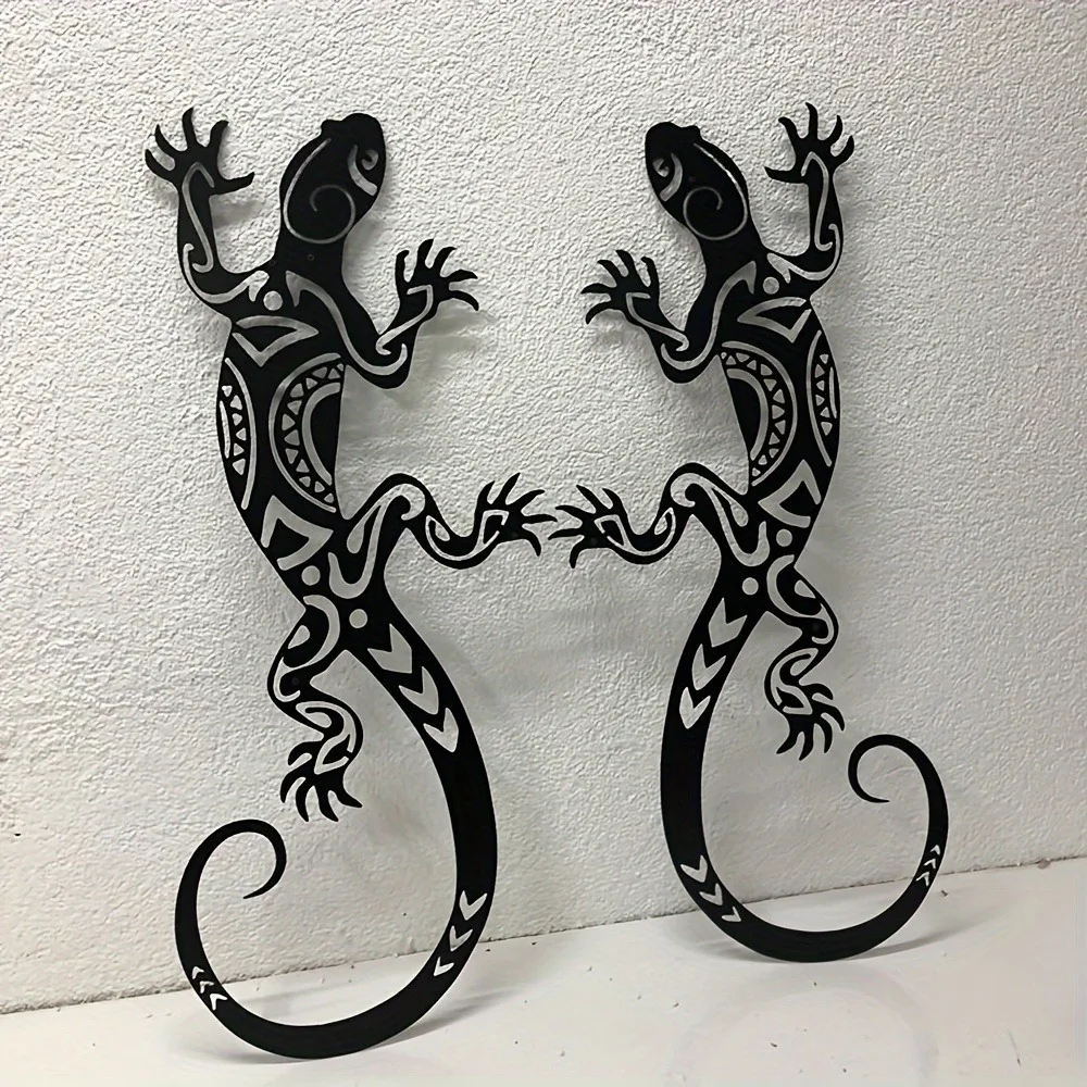 CIFBUY Rustic Metal Gecko Wall Art Wrought Iron Hooks Waterproof Garden Decor For Home Patio Outdoor Fence Ornament