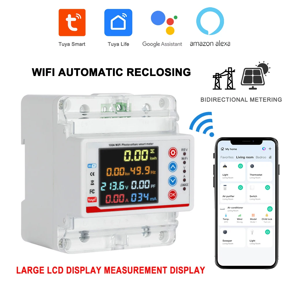 100A Single-Phase Tuya Smart Photovoltaic Meter Over/Under Voltage Protector