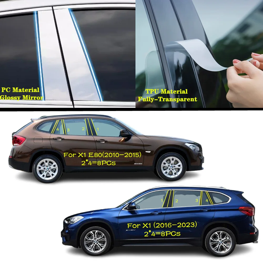 

For BMW X1 E80 F48 SDrive XDrive 2010-2023 Car TPU/Glossy Mirror Pillar Post Cover Door Trim Window Sticker Plate Accessories