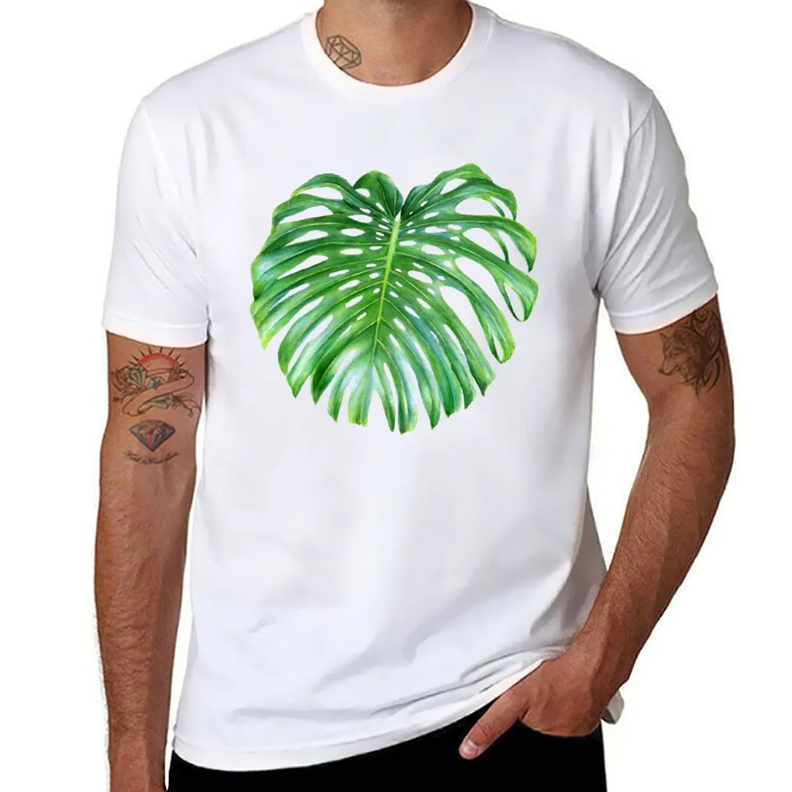 

Green tropical leaves VI T-Shirt man t shirt cotton high quality t shirts for man slim fit T-Shirt
