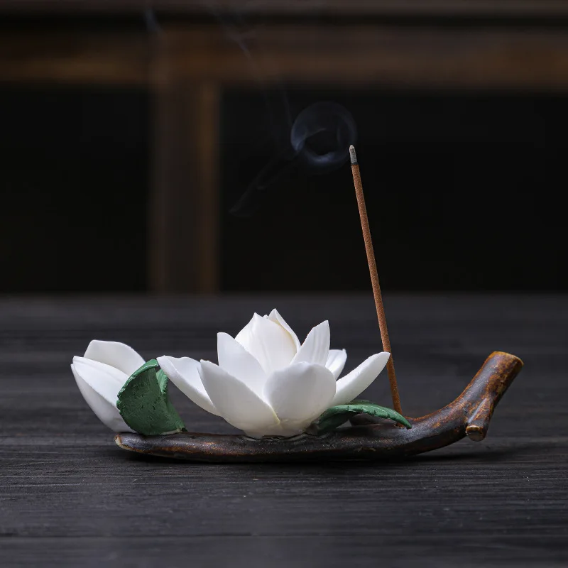 

Ceramic Incense Holder Handmade Flower Sculpture Creative Pear Lotus Incense Stick Stand for Tea Room Decor