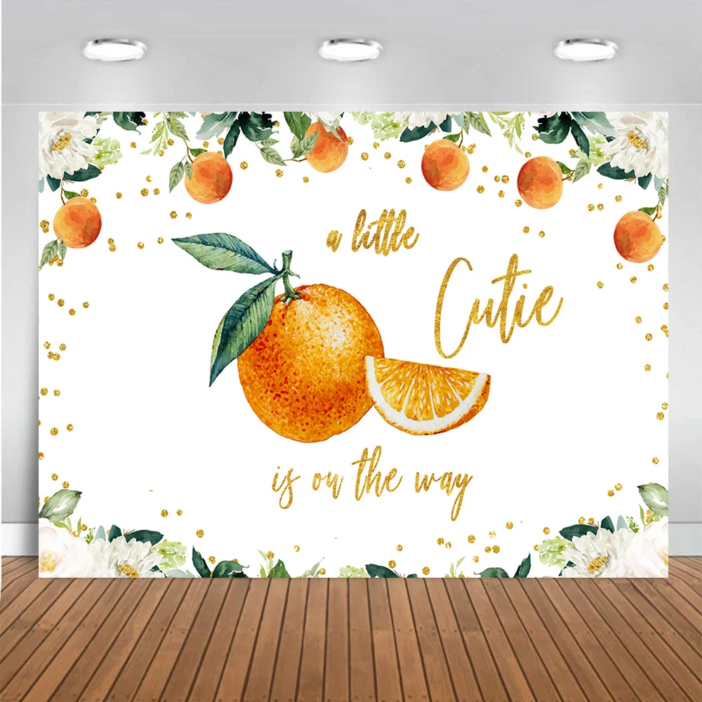 Mocsicka Oranges Baby Shower telón de fondo una pequeña Cutie está en el camino clementina Baby Shower decoración de fiesta fondo de género cítrico