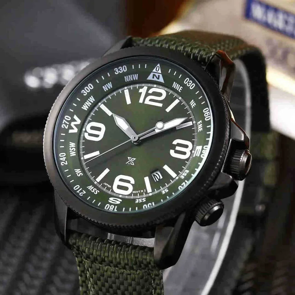 40mm Mens Woven Strap Fashion Casual Quartz Watch with Calendar Function Men's Watch Waterproof Compass Clocks Religio Masculino