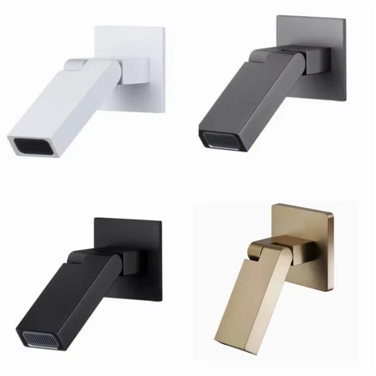 

Настенный смеситель с матовым золотым покрытием, квадратный складной излив из латуни, хромированный/черный, аксессуары для смесителя с эффектом водопада