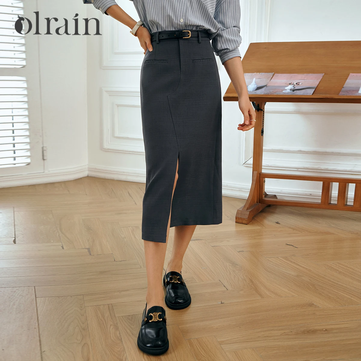 

OLrain Elegant Slim Skirts Women's Autumn 2025 New Temperament Versatile Skirt Commute Soft Solid Midi Skirt Female O57QB85013