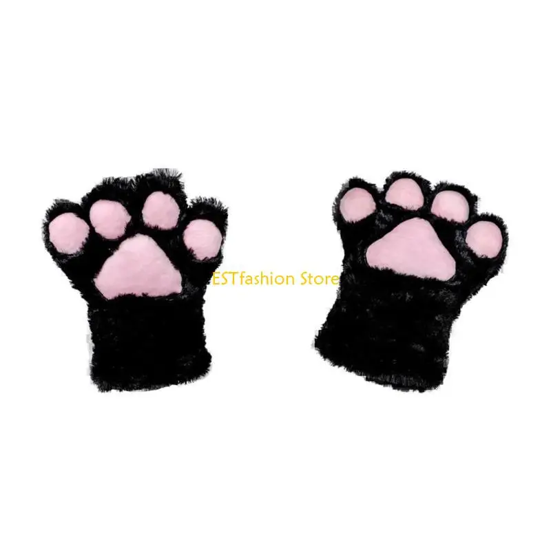 Y5GC 猫耳ヘッドバンドと毛皮の足手袋猫コスプレ衣装ハロウィンパーティーコスチュームアクセサリー女性女の子子供用