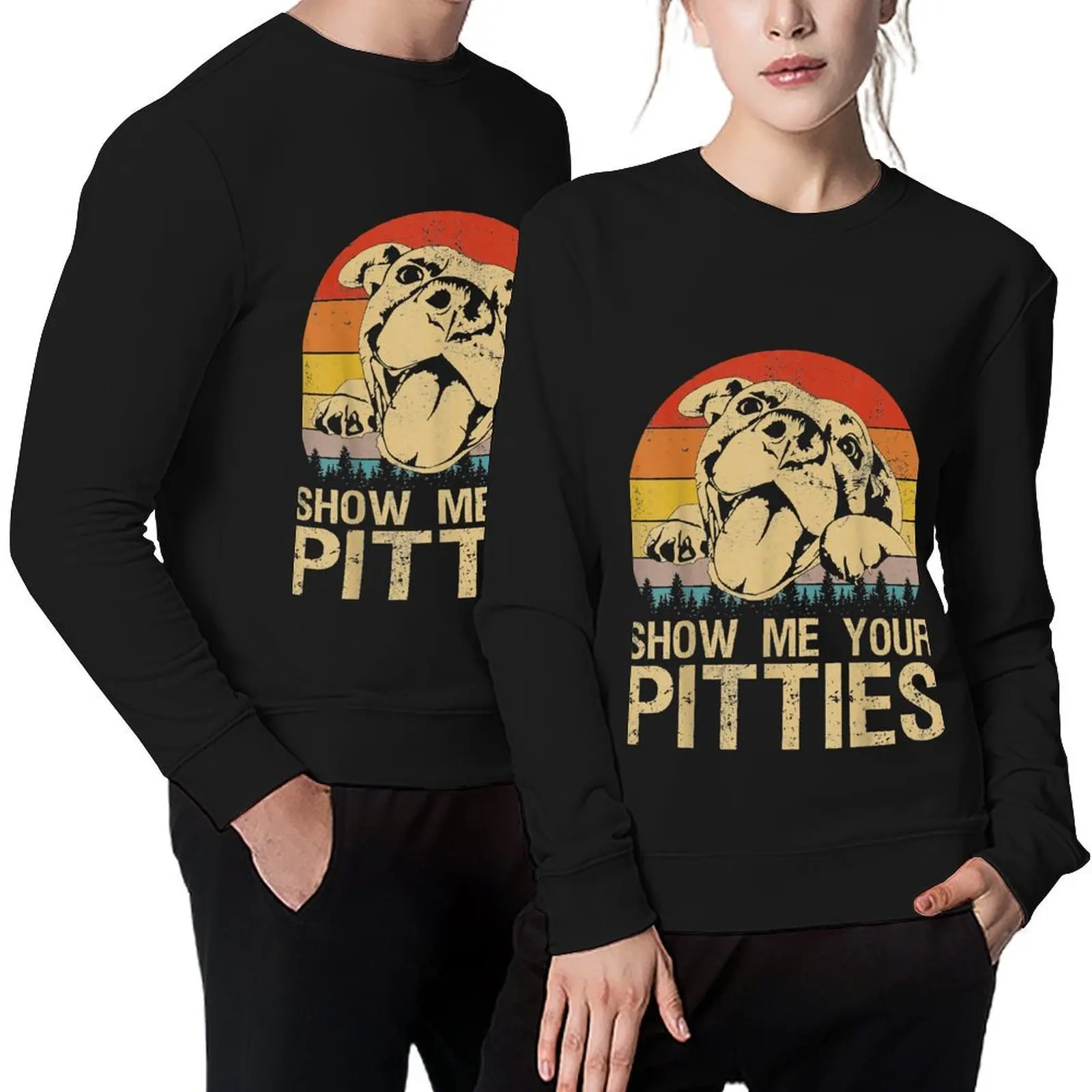 

Show Me Your Pitties Funny Pitbull Dog Lovers Retro Vintage Pullover male clothes korean style clothes sweatshirt