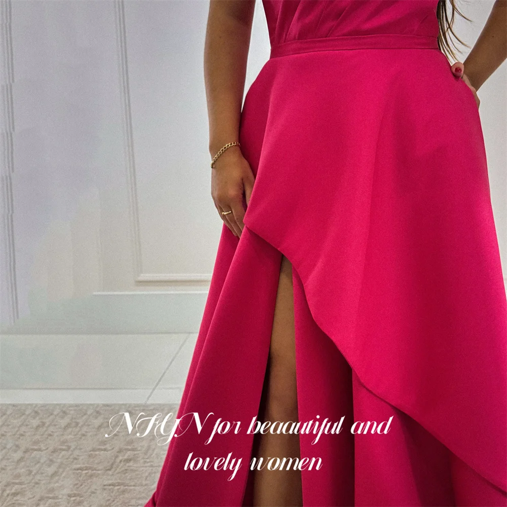 NFYN Hot Pink Prom Dress Strapless Evening Dresses A Line Party Dress for Arabic Women Side Slit حزب فساتين Customized - Image 4