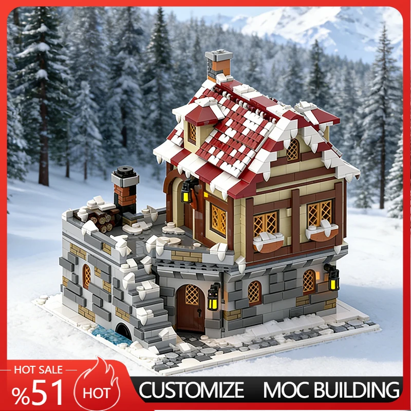 

Набор для создания городских уличных пейзажей из кирпичиков, 2556 деталей, 001 - Таверна под снегом, зимняя версия, MOC, DIY, игрушка для мальчиков, подарок на день рождения