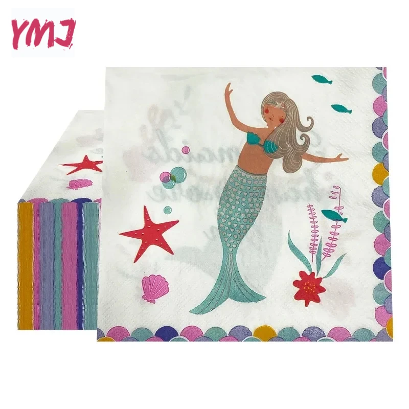 Ocean Princess Element Printed Colorful Paper Napkins Holiday Party Decoration Supplies Napkins Paper Placemats 10/20pcs 33cm