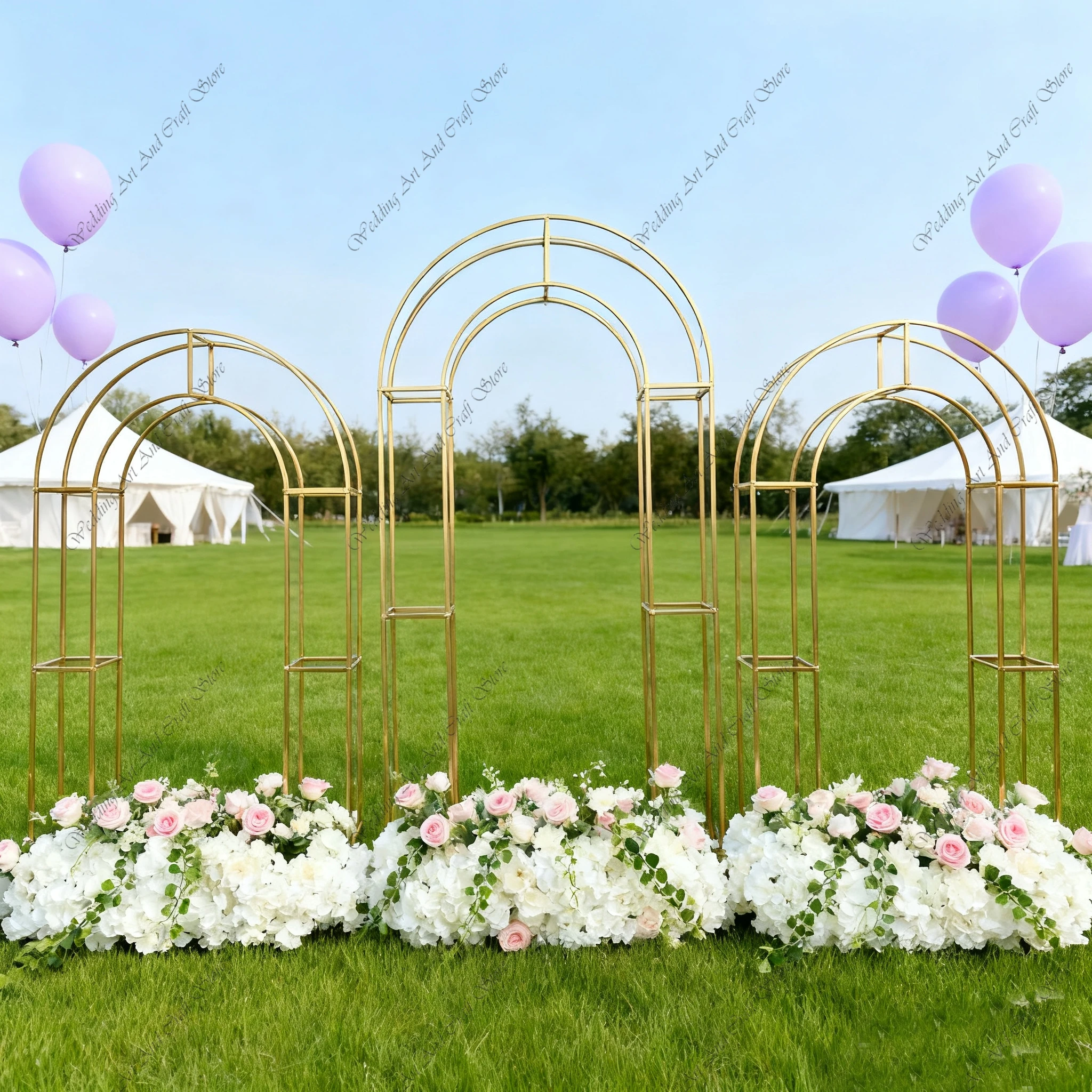 

1-3pcs 2/2.4M f30 Wedding Shiny Gold Arch Background Flower Stand Birthday Party Outdoor Balloon Stand Luxury Decoration ivy99