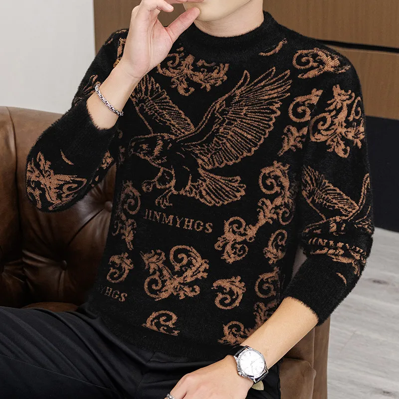 

Высококачественный мужской свитер из хрустальной норки с высоким воротником, зимний теплый трикотаж, повседневная базовая длинная свева, внутренняя одежда для молодежи