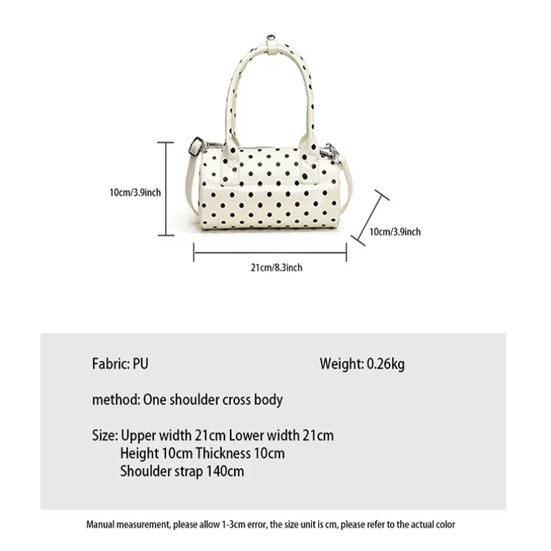 Style Cute Polka Dot Round Cylinder Handbag Women's Unique Design Trendy Shoulder Bag Female Commuting Crossbody Bags