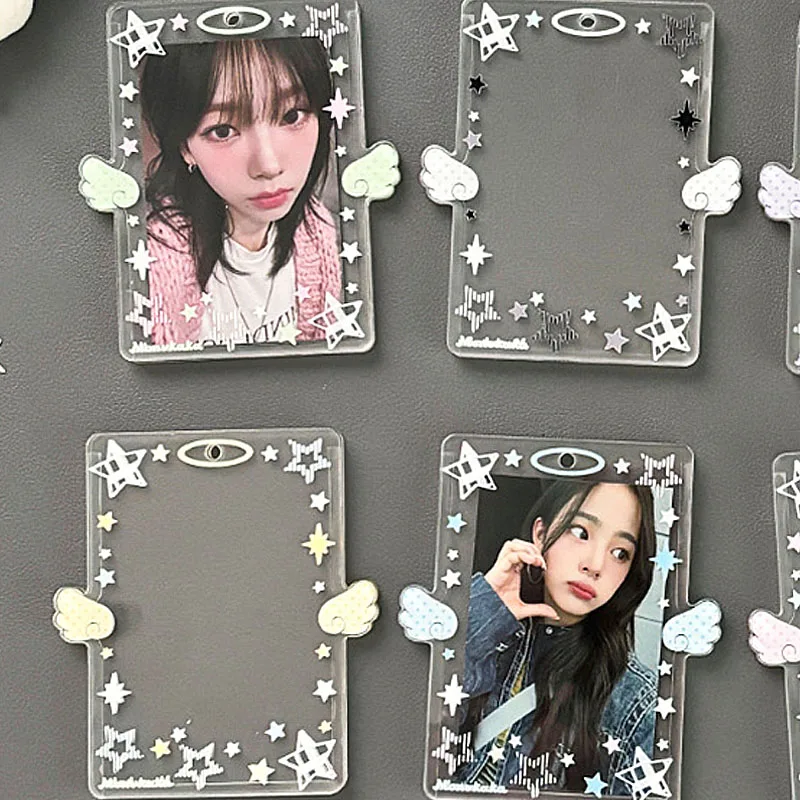 Star Wing Acrylic Photocard Holder Keychain Transparent Kpop Photo Card Sleeve Idol Picture Card Protector Bag Pendant Keyring