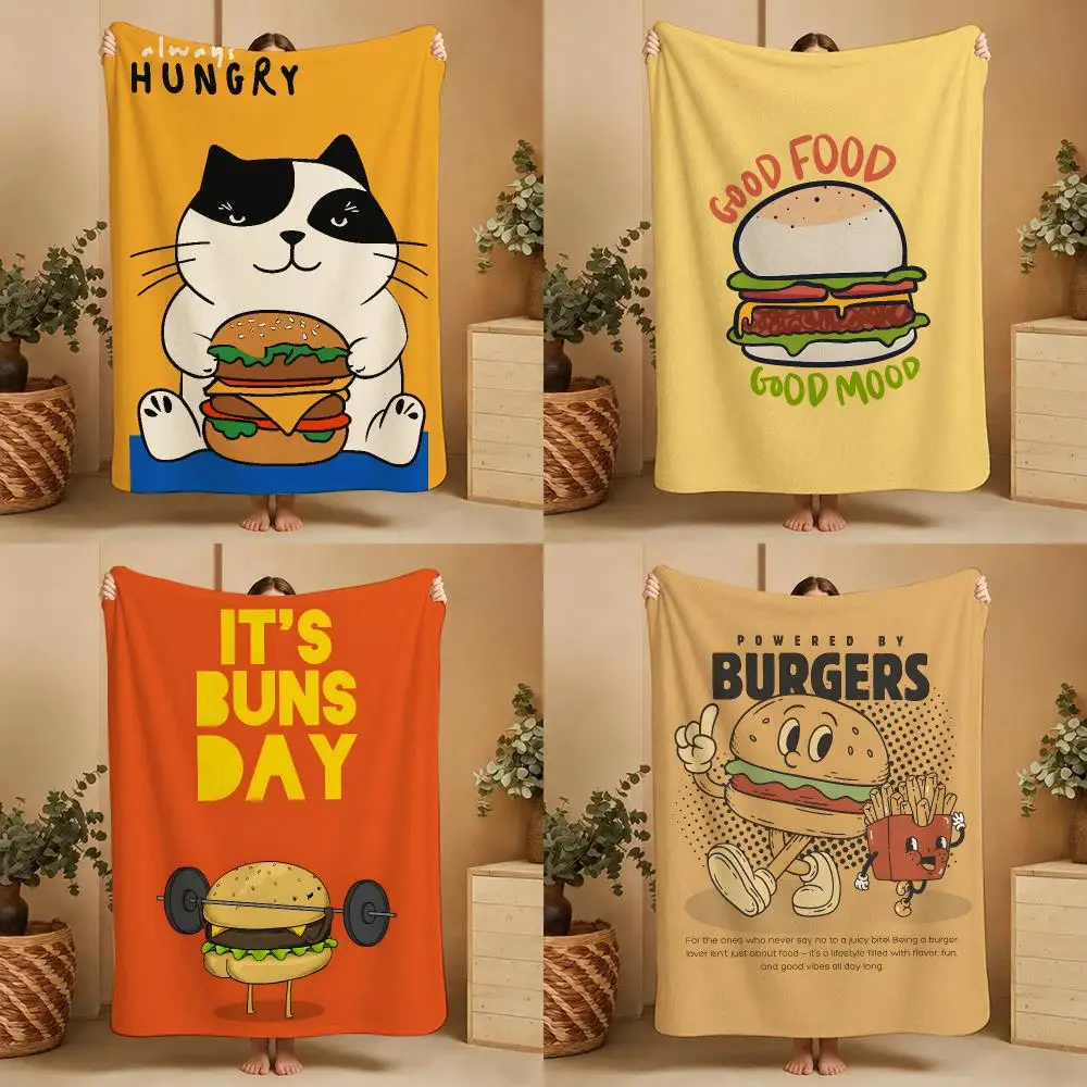 Humorous Burger  Throw Ultra-Comfortable Flannel Plush Throw Blanket—Suitable for Bed, Sofa, Bedroom, Living Room, and Travel