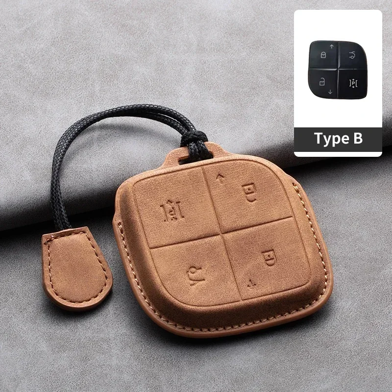 Leather Car Remote Key Case Cover For LYNK&CO 08 2022 2023 2024 LYNK CO 08 For LYNKCO 01 02 03 05 06 09 Protector Fob Keychain