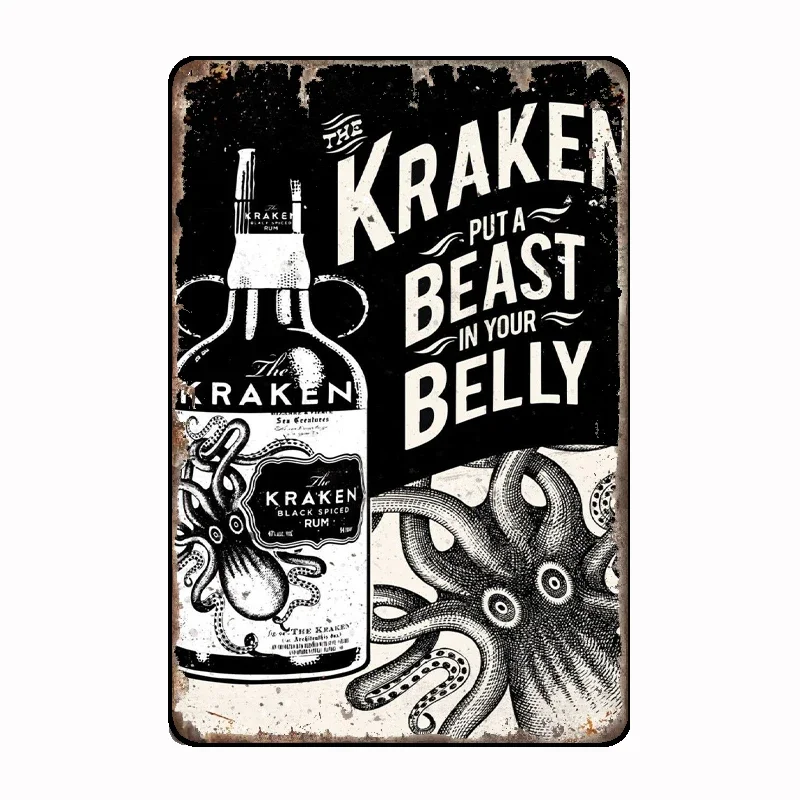 Kraken RUM SPICED VINTAGE Metal Tin Signs Vintage Retro Pub Home Bar Man Cave Garage Shed Beer Sign