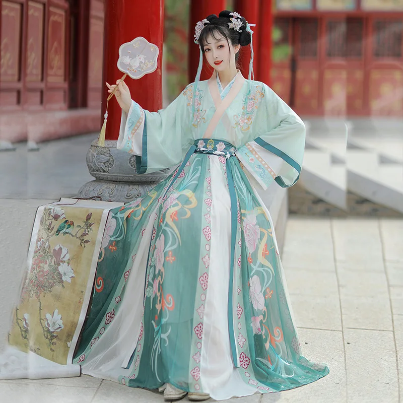 Hanfu 2023ผู้หญิงกระโปรงลายดอกพีชใหม่ดั้งเดิมฤดูร้อน Wei Jin Chinese WIND Qi Ru Ru