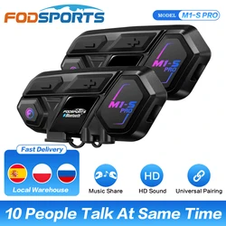 Fodsports 2 pezzi M1-S Pro Interfono per casco da moto Casco Auricolare Bluetooth Intercomunicatore impermeabile Interphone Moto 8 I motociclisti parlano allo stesso tempo Riduzione del rumore Messaggio vocale
