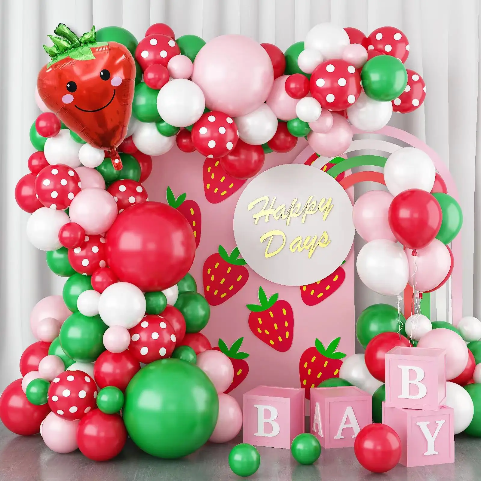 Strawberry Theme Party verde rosa rosso numeri Foil Balloon Garland Arch Kit Kids Birthday Girl Wedding Baby battesimo Decoration