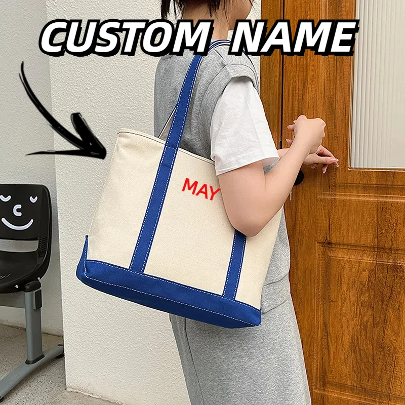 Personalization Women Custom Tote Bag Canvas Shopping Handbags Student Outfit Reusable Female Work Commuting Carrying Bag Gift