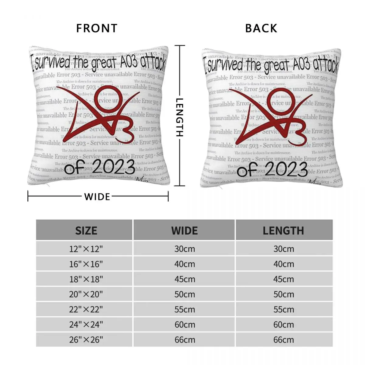 I Survived The Great AO3 Attack Of 2023 Square Pillowcase Pillow Cover Polyester Cushion Comfort Throw Pillow for Home Sofa