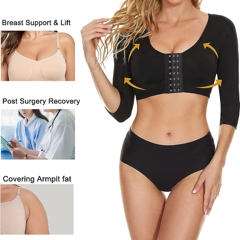 Womens Arm Shaper Post Surgery Arm Lipo Compression Sleeves Hooks Front Closure Shapewear Bra Posture Corrector