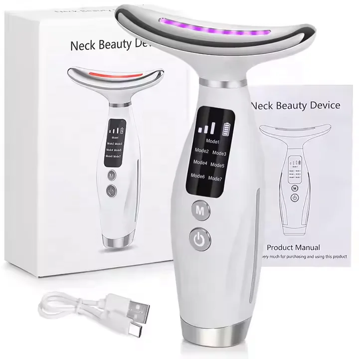 Neck Face Beauty Device Anti-Wrinkle Anti-Aging Electric Neck Massager Face Lifting Neck Beauty 3 Heads of Battery Device