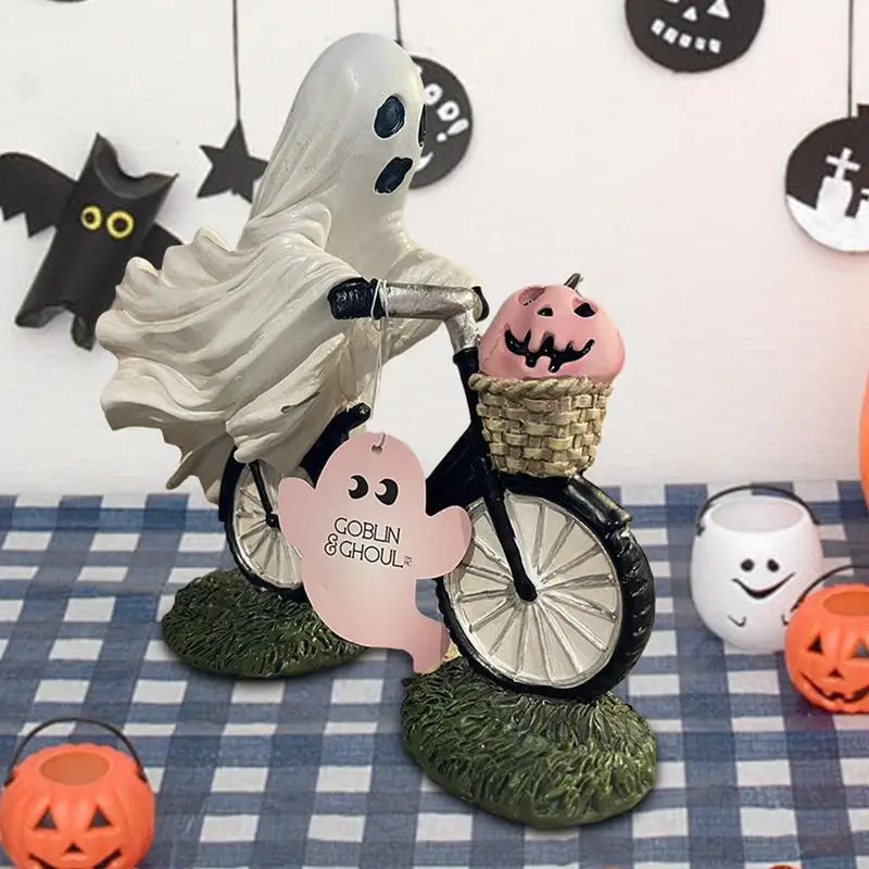 

Sculpture Halloween Decoration Ghost Statue Interesting Resin Ornaments Cute Home Decoration Cycling Ghost Pumpkin Figurine