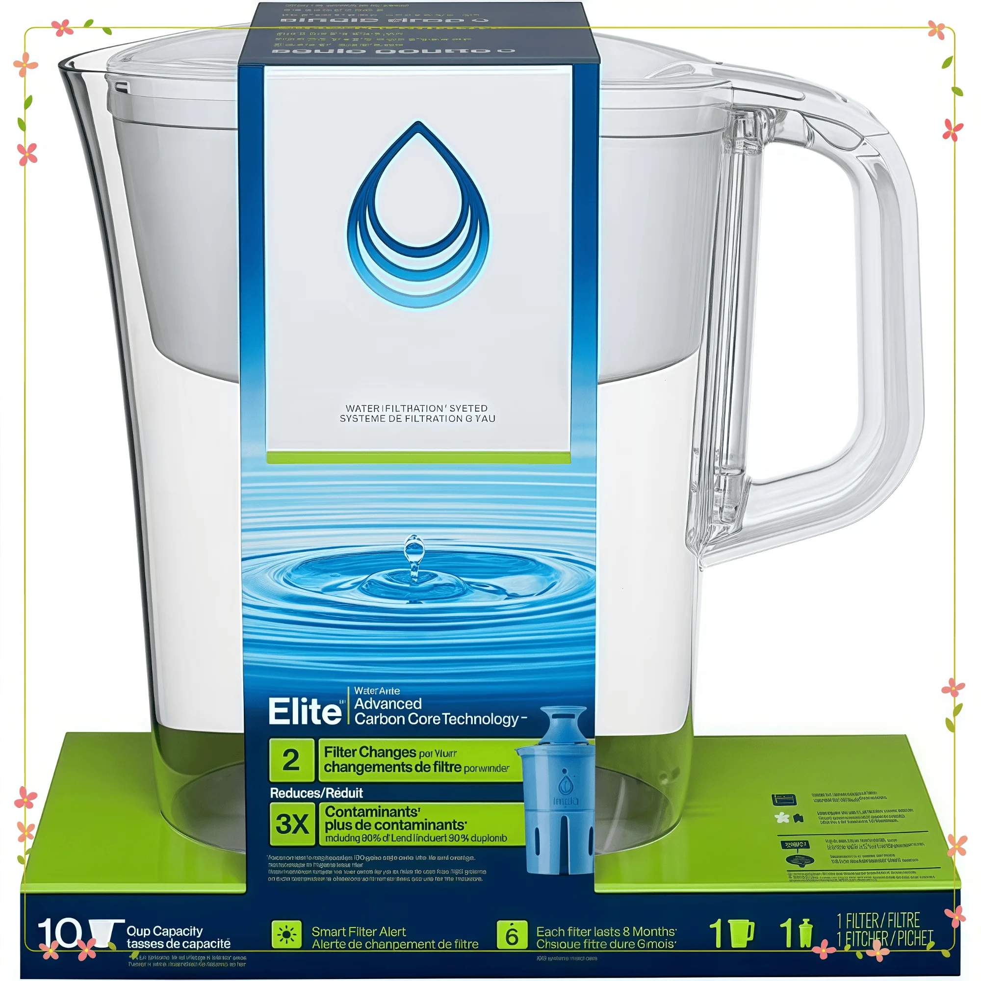 

Large 10 Cup White Water Filter Pitcher with 1 Filter