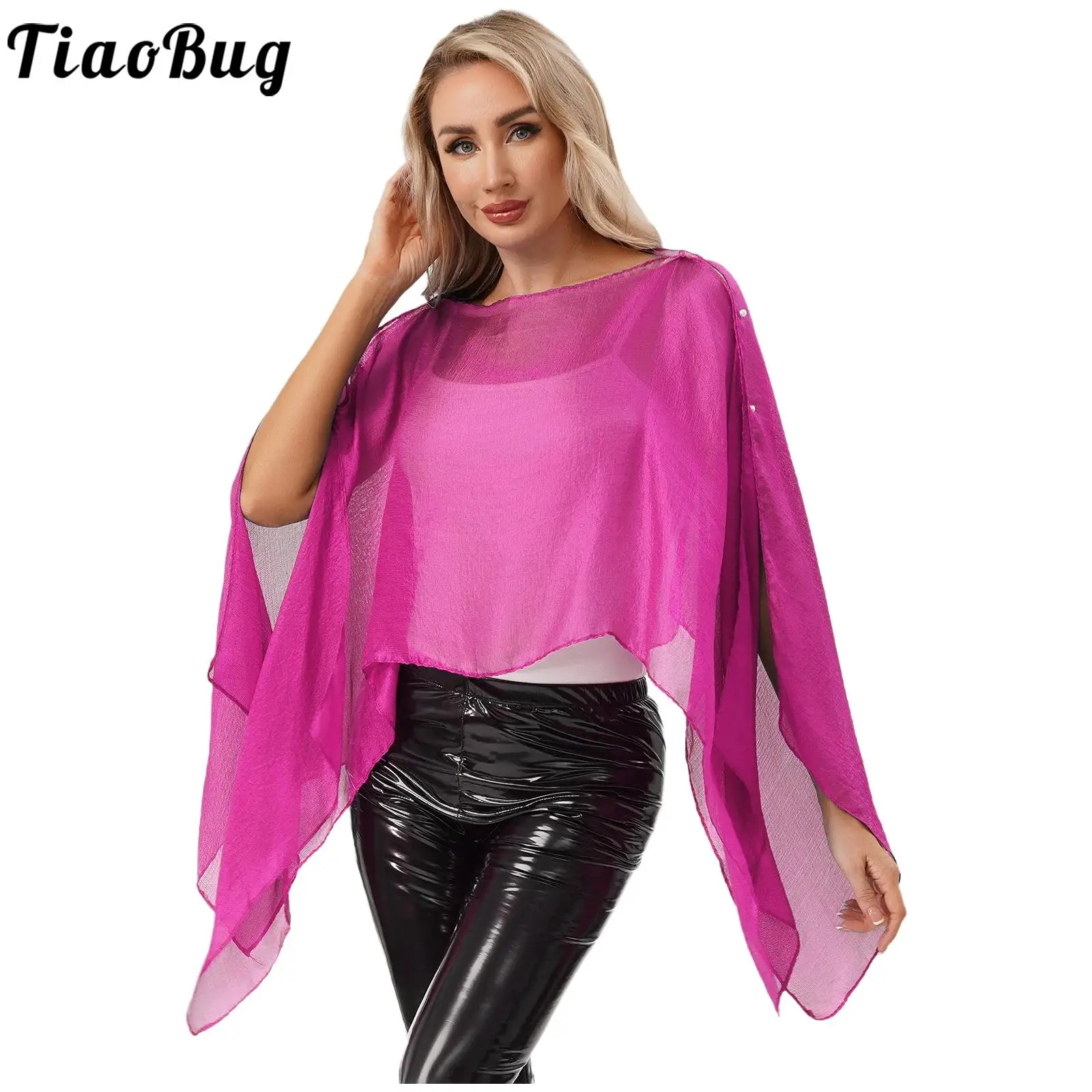 

Women Chiffon Versatile Shrugs Shawl Top Faux Pearl Decor Pullover Bolero Head Cover Up Scarf for Vacation Travel Party Wedding