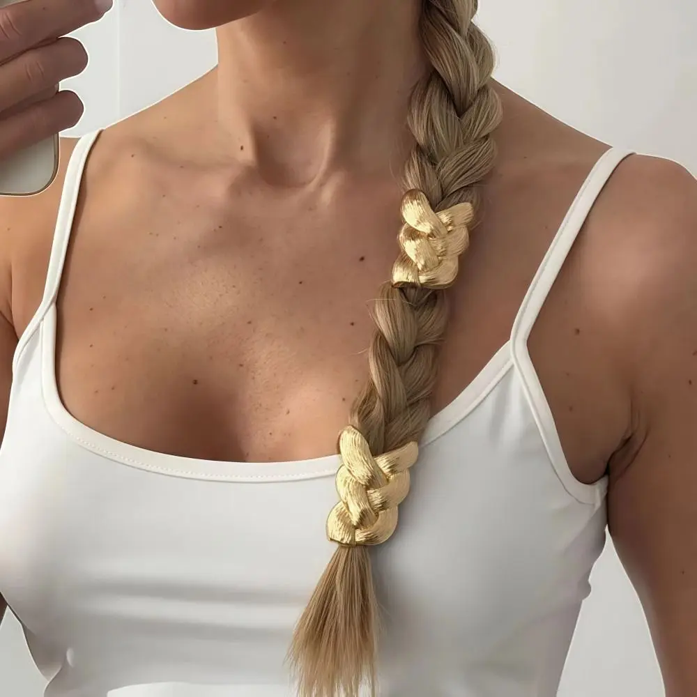 

Unique Punk Elastic Headband Braid Shaped Y2K Ponytail Hair Tie Luxury Metal Rubber Band Scrunchies For Women Girls