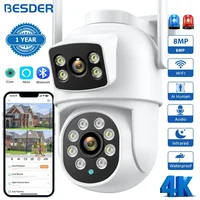 BESDER-cámara PTZ 4K con Wifi y 8mp para exteriores, pantalla Dual, detección humana, lentes duales, 4MP, protección de seguridad, IP, Audio, aplicación iCSee