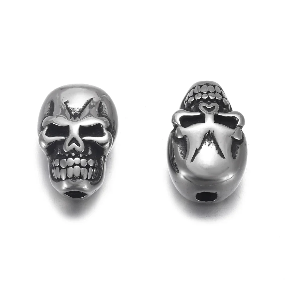 Stainless Steel Skull Bead Spacer Polished 2mm Hole Beads Metal Charms DIY Bracelet Jewelry Making Accessories