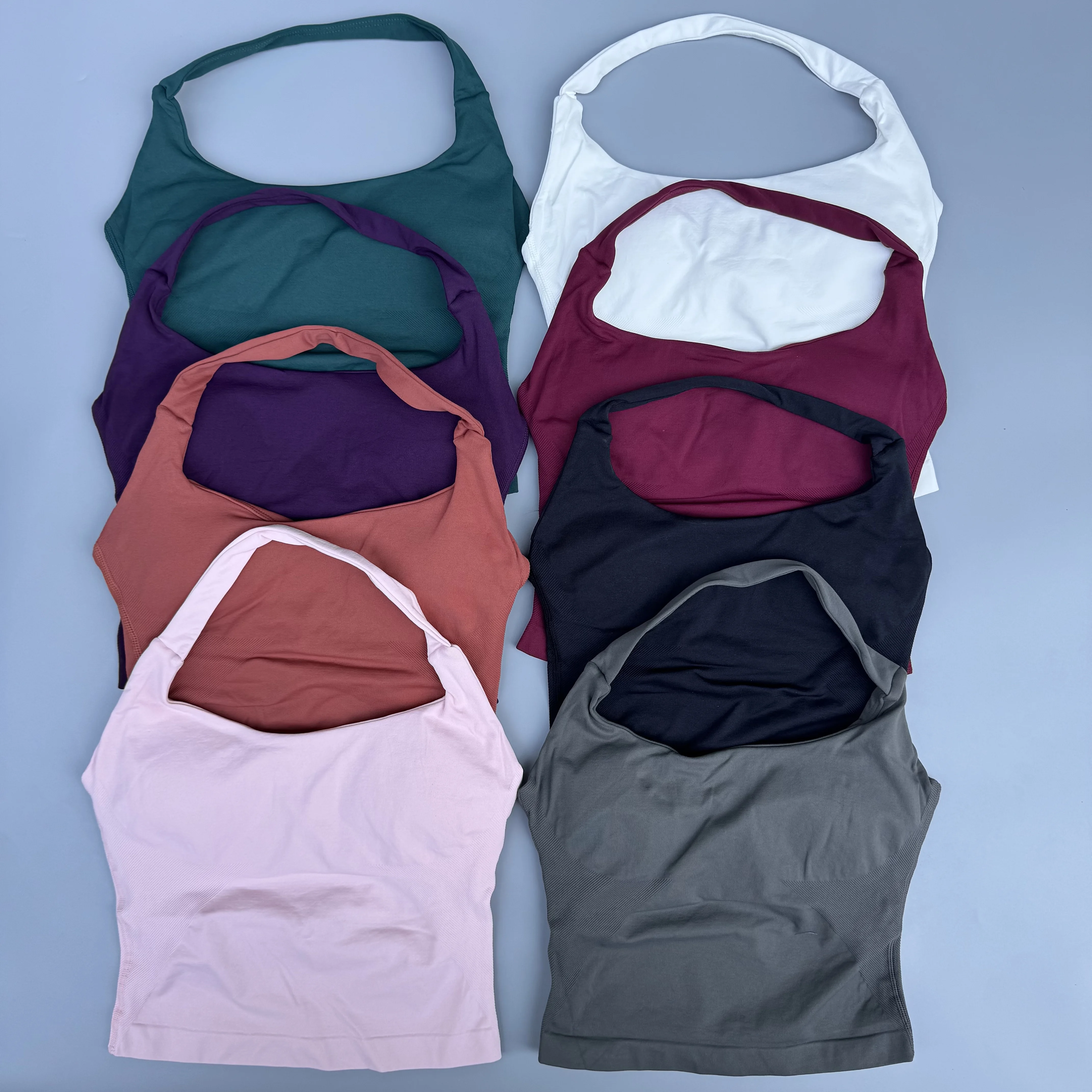 Halter Top Gym Sports Women Seamless Yoga Tank Longline Sport Strappy Open Back Bra Sportswear Gym Clothing Running Workout