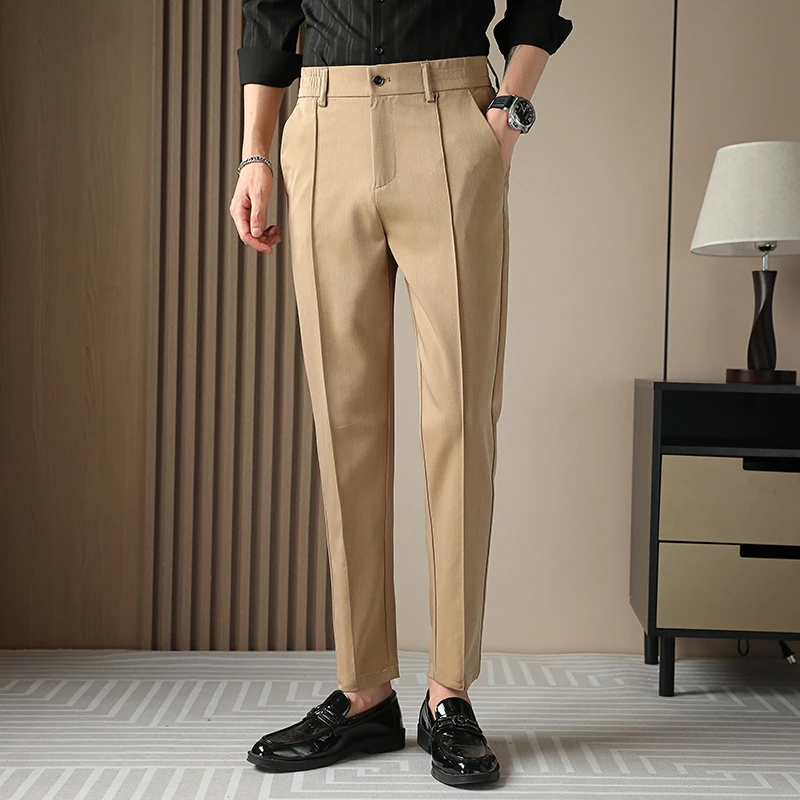 

Men Suit Pants 2026 Summer Thin Solid Color Casual Formal Trousers High Quality Elastic Waist Slim Fit Dress Pants Men Clothing