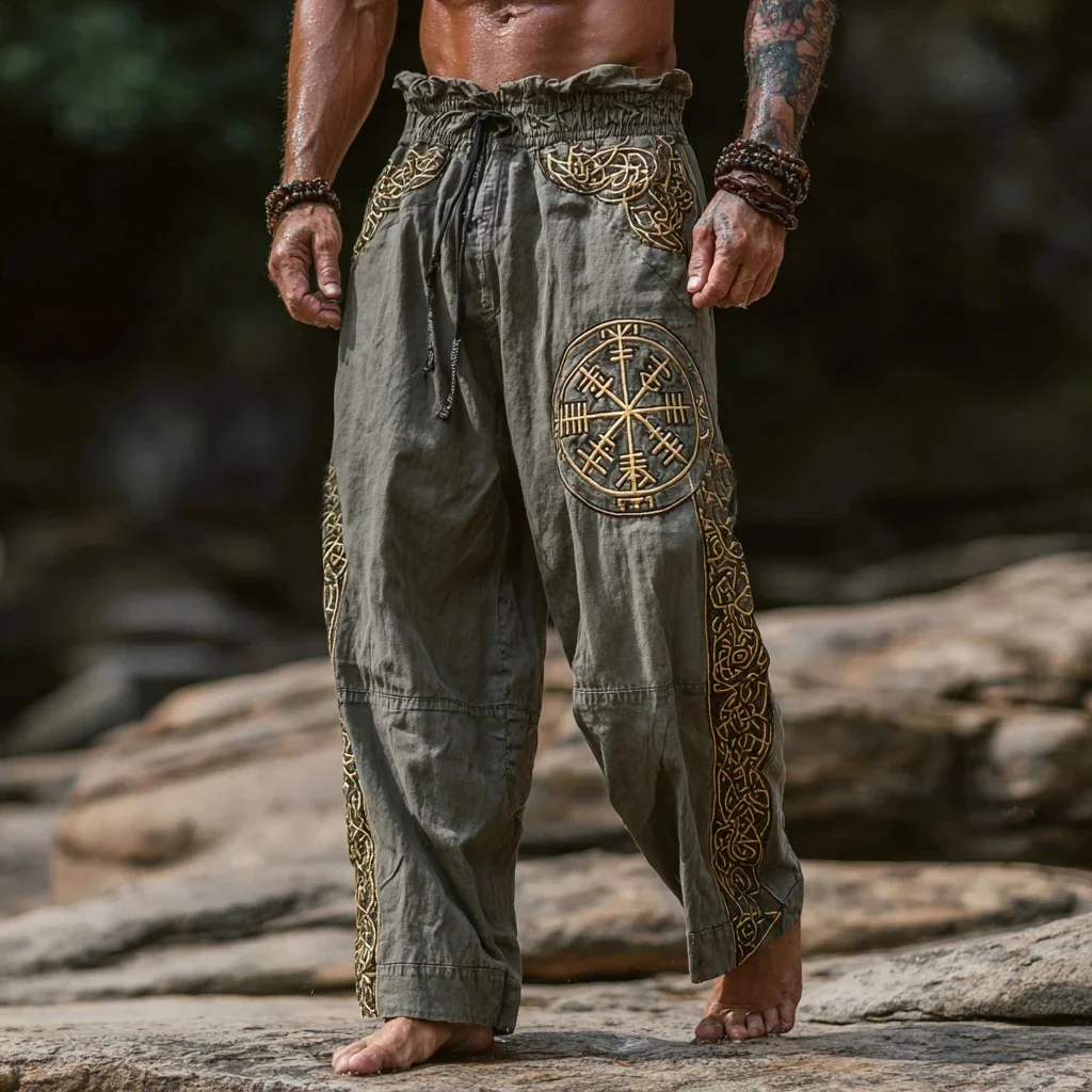 Mitologia nordica retrò vichinga da uomo Nodo celtico e totem Stampa 3D autunno casual pantaloni a gamba dritta pantaloni da spiaggia S-5XL