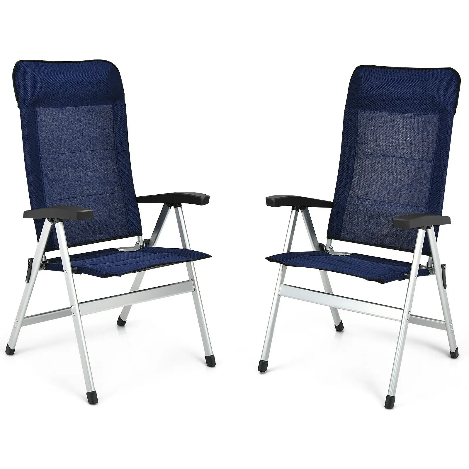 Patiojoy 2PCS Patio Dining Chair Aluminum Camping Adjust Portable Headrest Navy