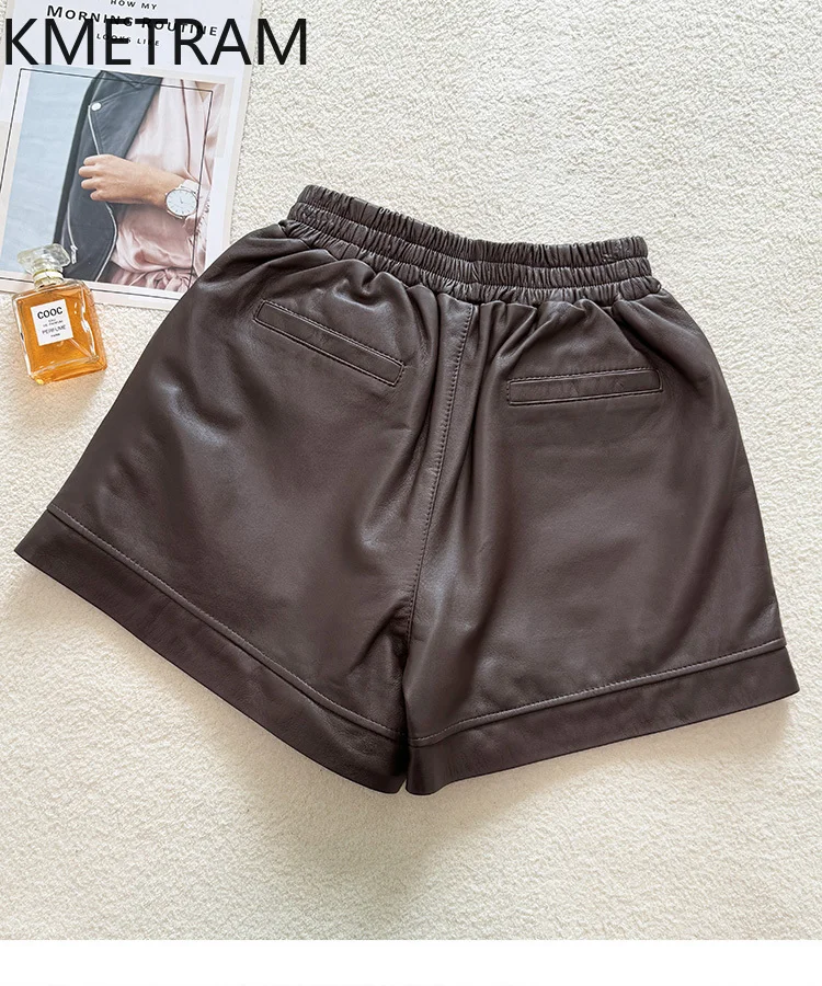 KMETRAM 여성용 100% 탑 레이어 양피 반바지 정품 가죽 미니 와이드 레그 쇼트 2025 가을 여성 의류 шорты женские