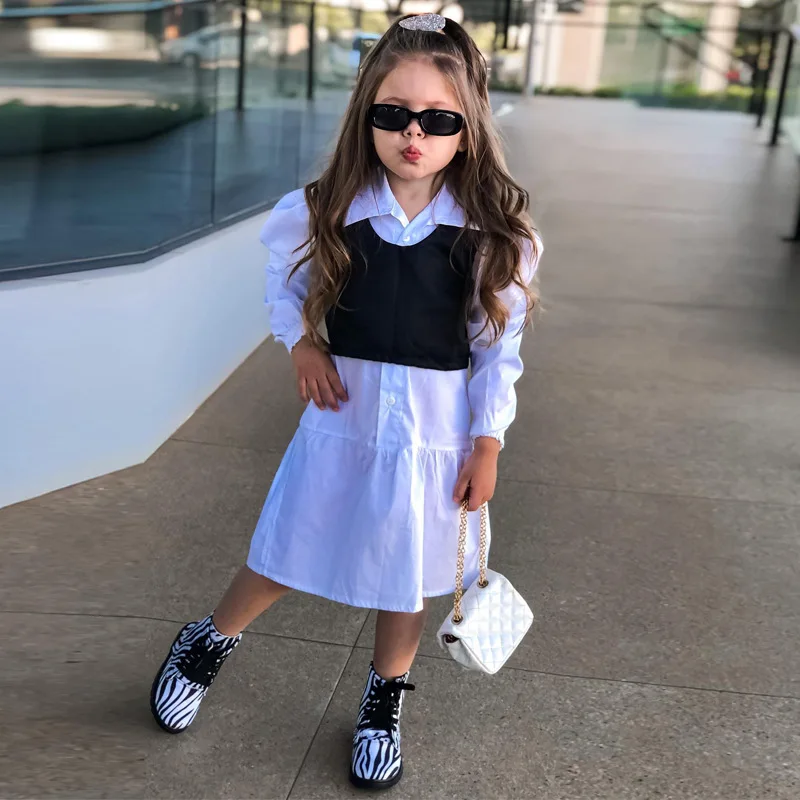 

Girls Clothes Girls' Casual Bubble Sleeve Shirt Long-sleeved Dress Flower Girl Dresses 7-12y