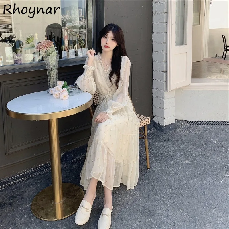 Dresses Women Ulzzang Daily Casual Floral Designed Lace-up Abdomen Fungus Side Summer Sweet Girls Gentle Temperament Popular