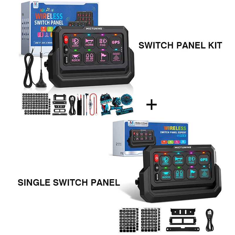 

MICTUNING P1s Wireless 8 Gang Switch Panel,Wirelessly Range Up to 328FT Multi-Panel Control,6-Level Brightness For SUV UTV RV