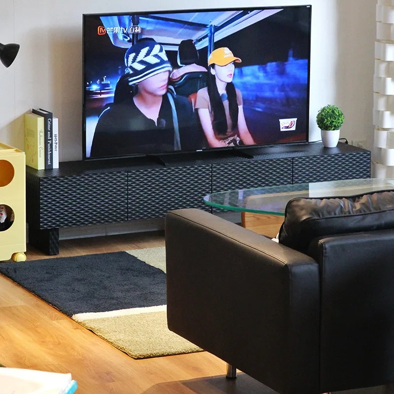 

Living room home high-end simple modern black storage floor-to-ceiling TV cabinet all solid wood