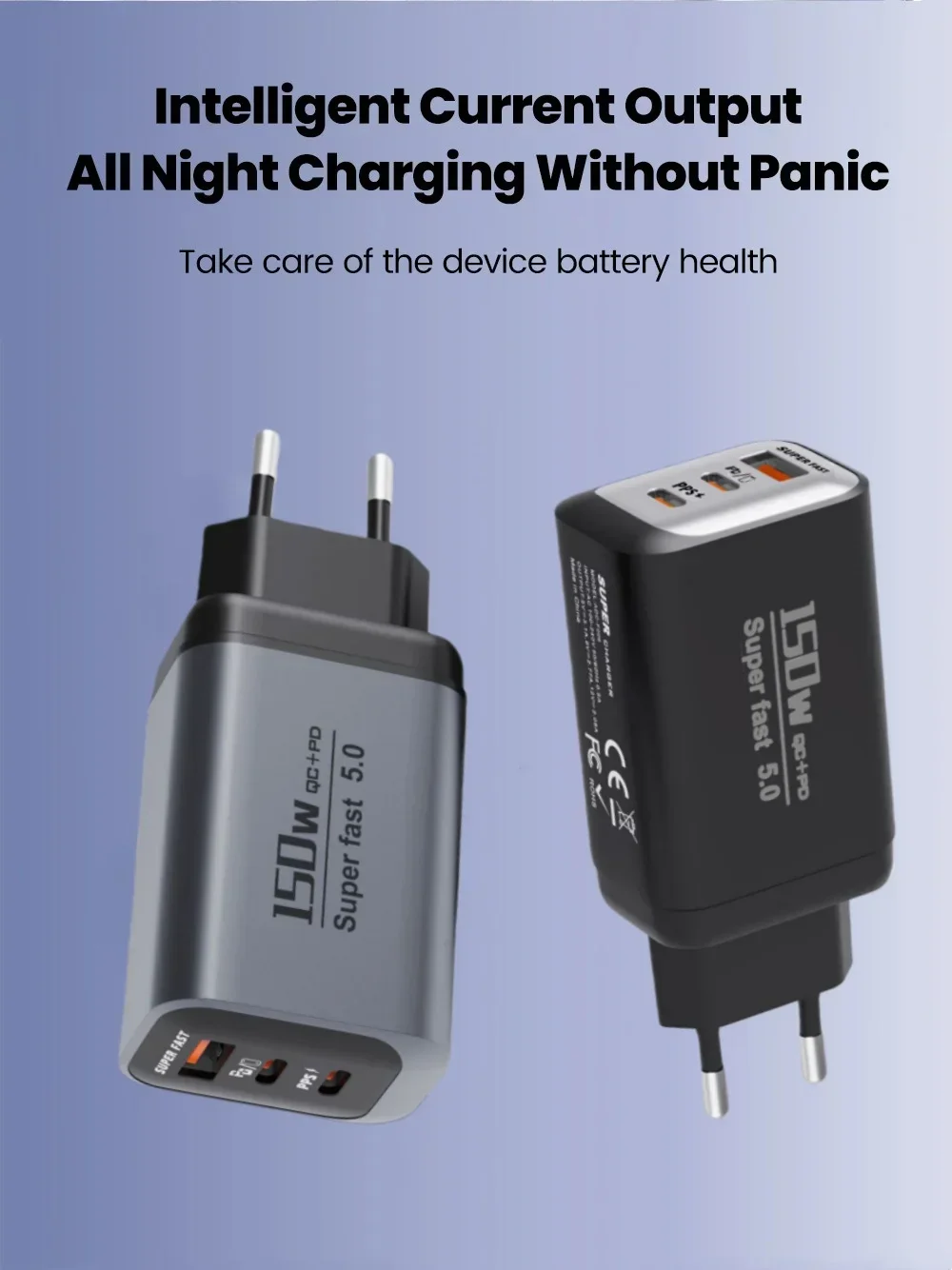 150W Fast Charging 3 Ports Mobile Phone Charger QC3.0 USB Type C Chargers Dual PD USB Wall Adapter EU/US Plug for iPhone Samsung