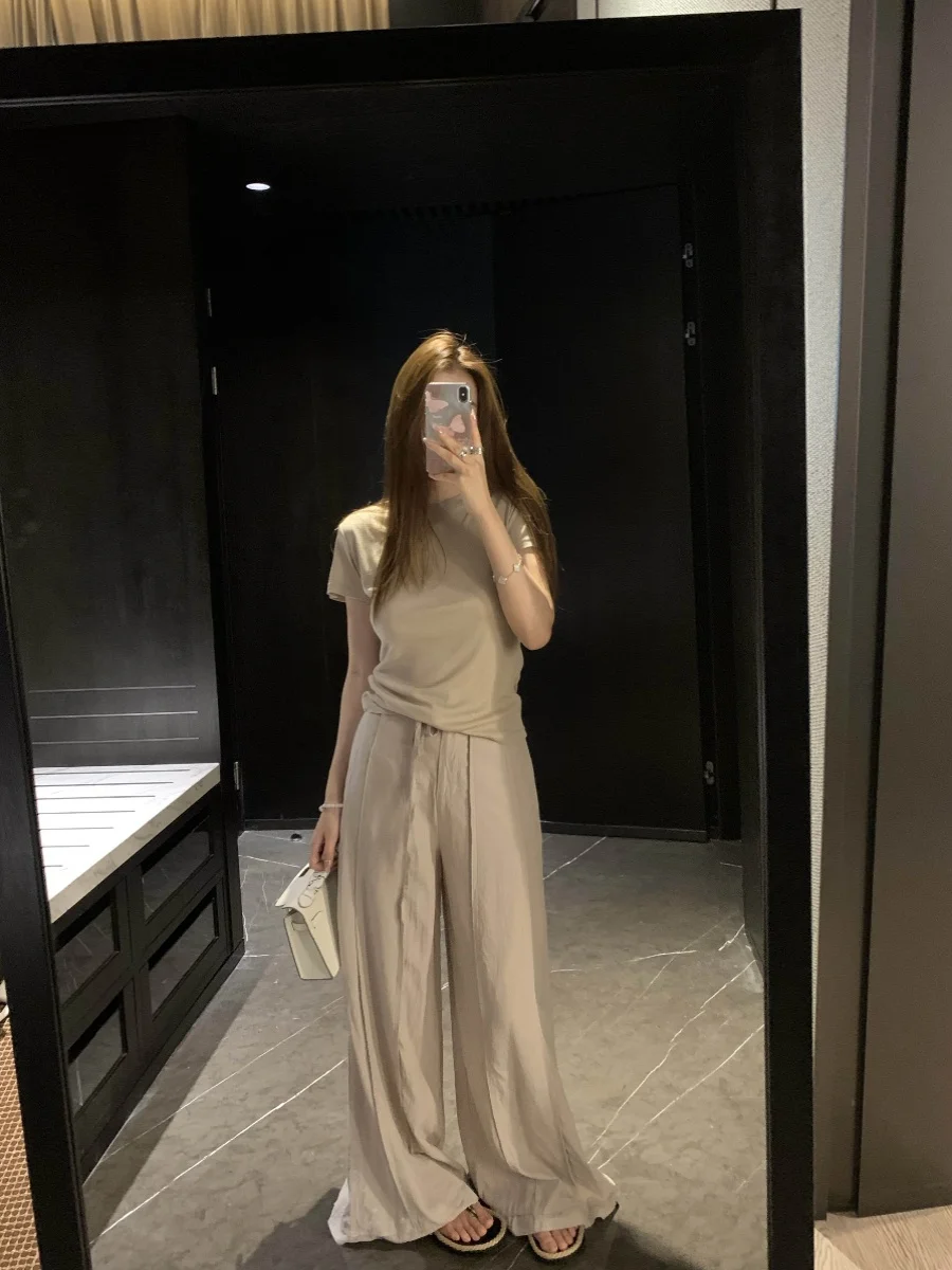 

Ruuii Casual Loose Wide Leg Pants Women's Summer New Dstring Design Loose Straight Leg Pants High Waist Long Pants