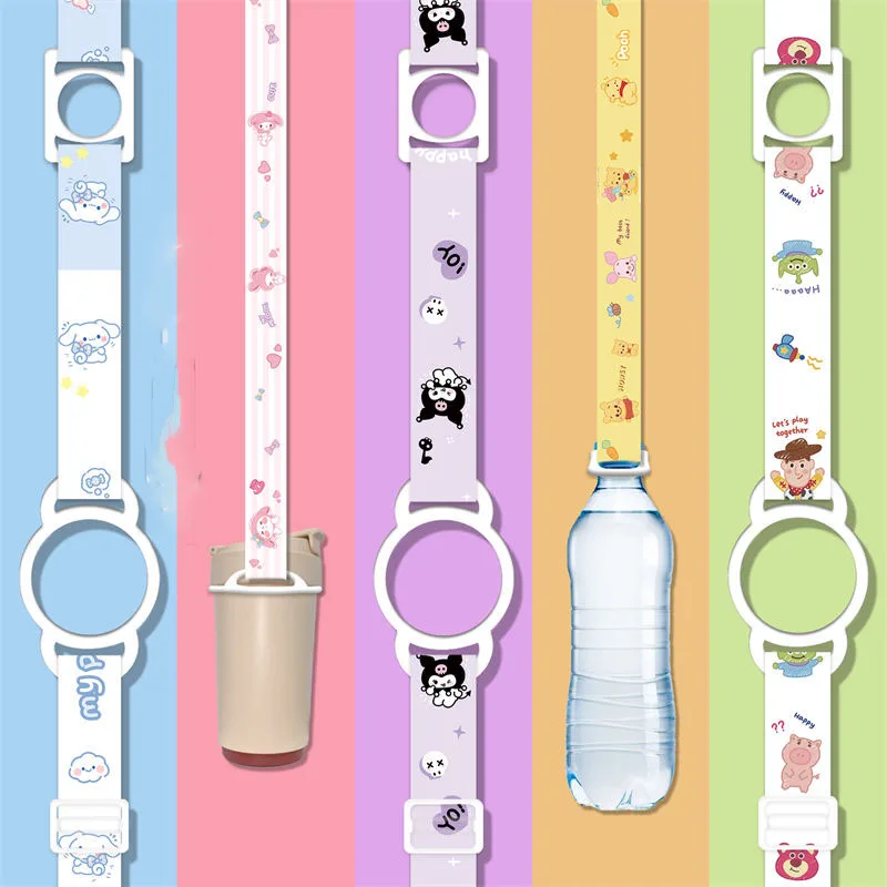 Cute Miniso Sanrio Two in One Water Cup Straps Anime Cartoon Beverage Bottle Vacuum Cup Go Out Single Shoulder Lanyard Girl Gift